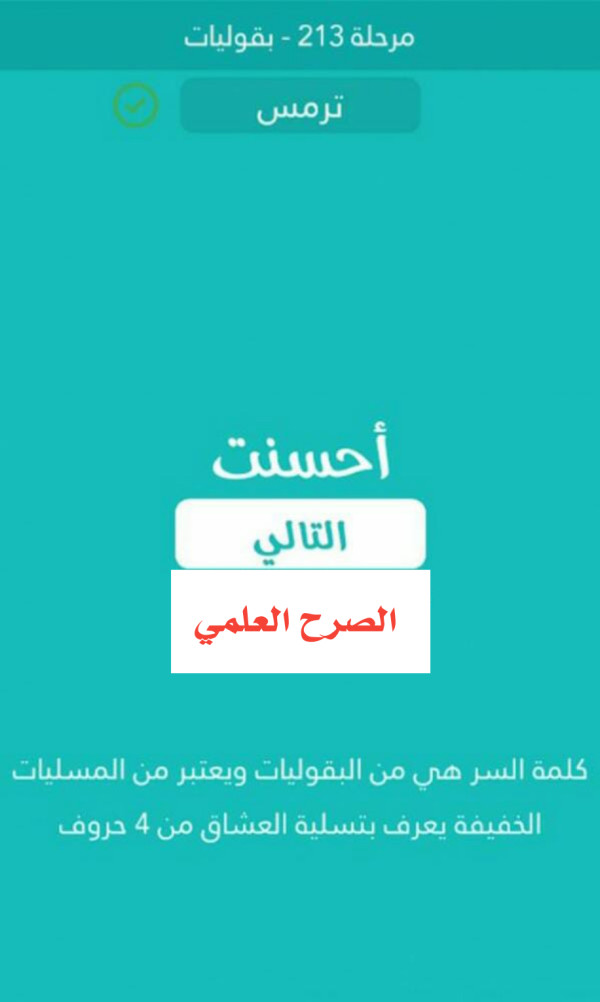 كلمة السر من البقوليات ويعتبر من المسليات الخفيفة يعرف بتسلية العشاق من 4 حروف مرحلة 213